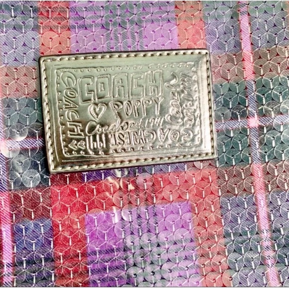 COACH POPPY SEQUIN TARTAN GROOVY BAG 16048 BERRY MULTI COLOR - Picture 2 of 11